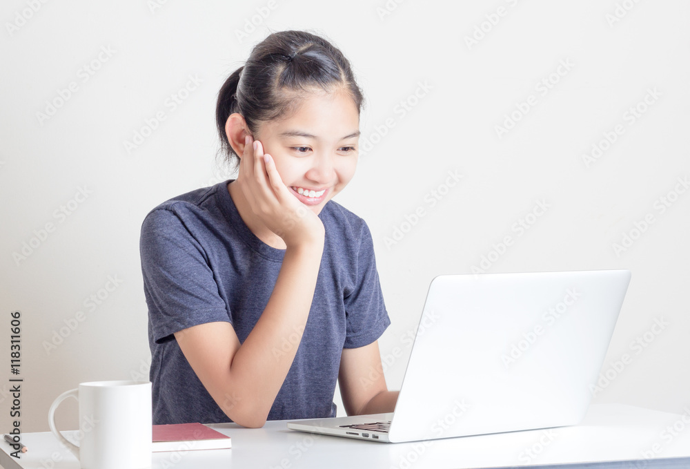 Happy Young Beautiful Woman Using Laptop Happy Young Beautiful Woman Using Laptop
