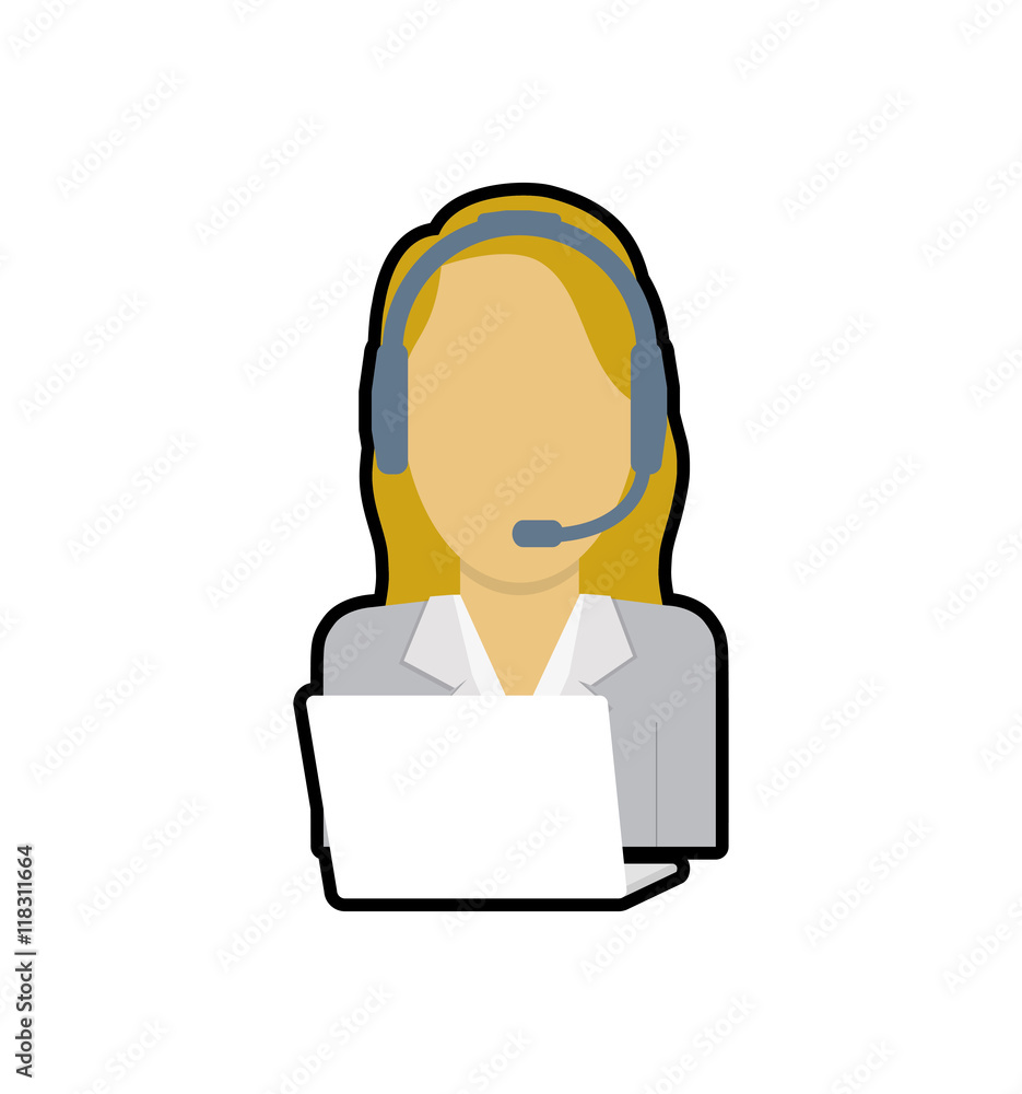 operator assistant woman headphone call center technical service icon. Isolated and flat illustration operator assistant woman headphone call center technical service icon. Isolated and flat illustration