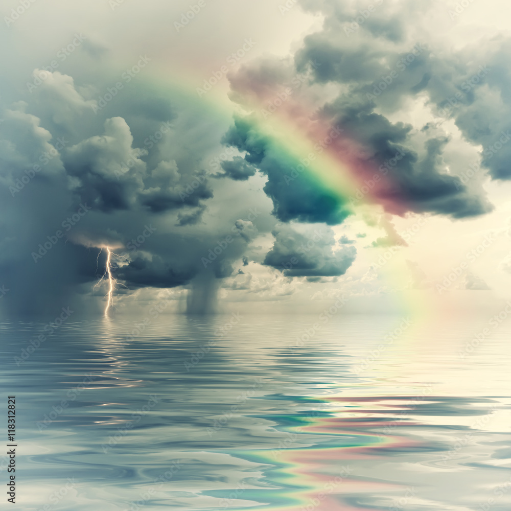 Vintage rainbow over ocean