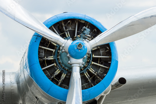 Radial engine of an aircraft. Close-up.