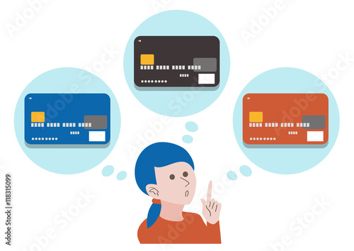 A woman think about credit card