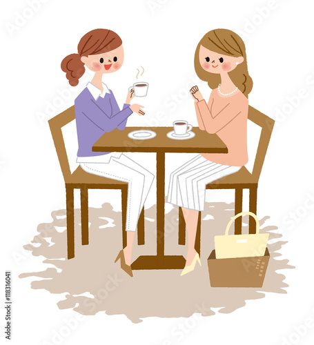カフェでまったりする女性たち