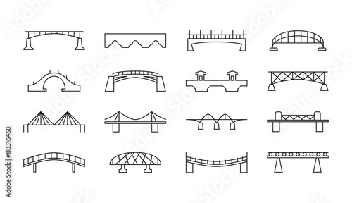 Bridges vector thin line icons set