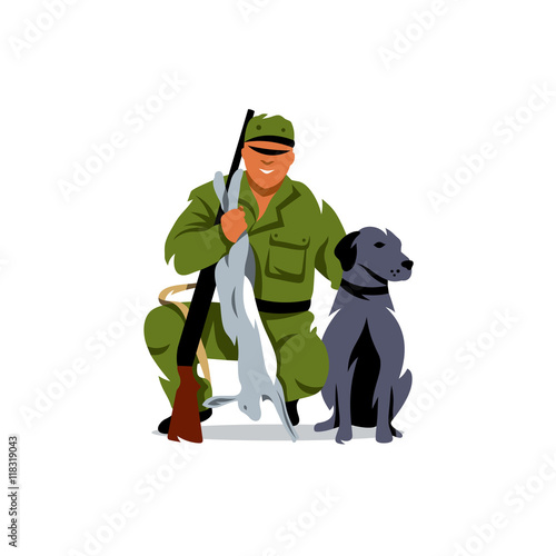 Vector Hunting. Hunter with prey. Cartoon Illustration.