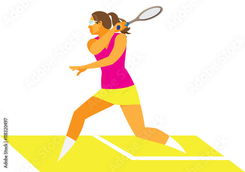 woman squash player hits a ball