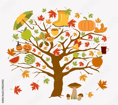 Autumn icon set. Halloween and Thanksgiving day. Flat design