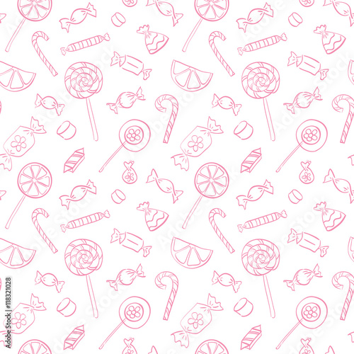 Vector  seamless doodle pattern with candies and lollipops