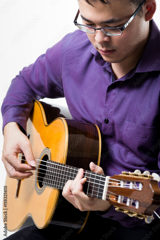 Obraz premium Acoustic guitar guitarist man classical. Classic player music pl