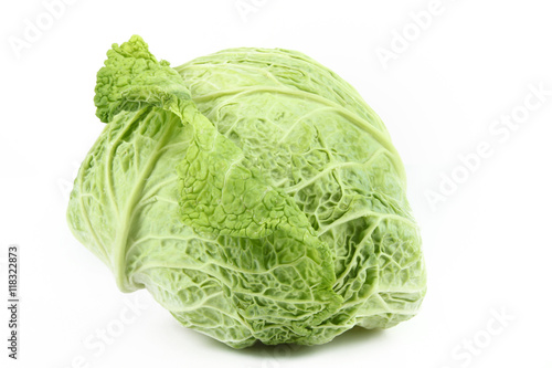 A head of cabbage on a white isolated background