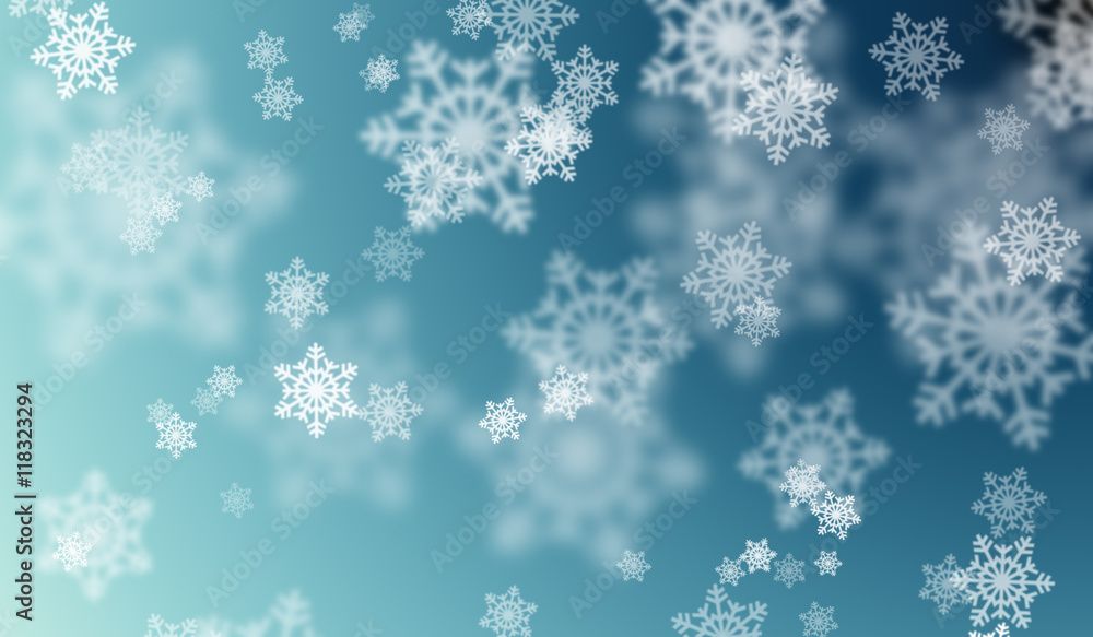 Background with snowflakes bokeh effect
