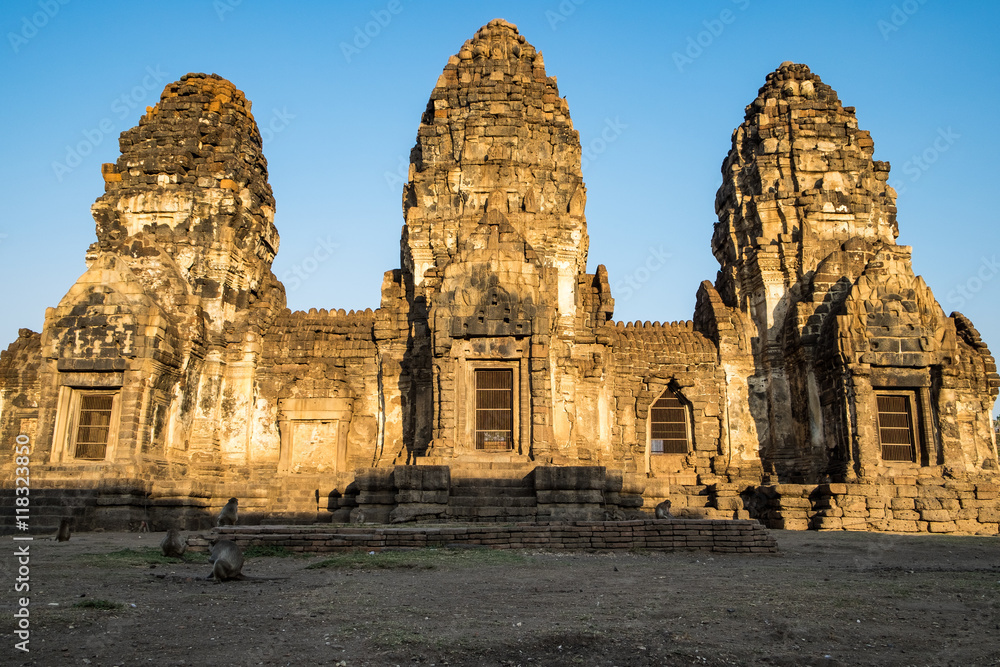 Architecture temple ancient landmark at Pra prang sam yod,lopburi,thailand