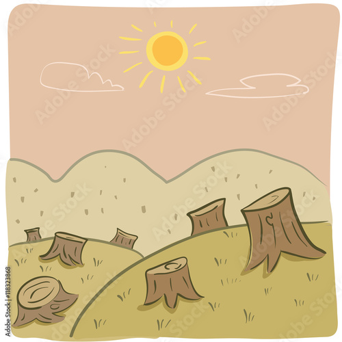deforestation illustration in cartton style.