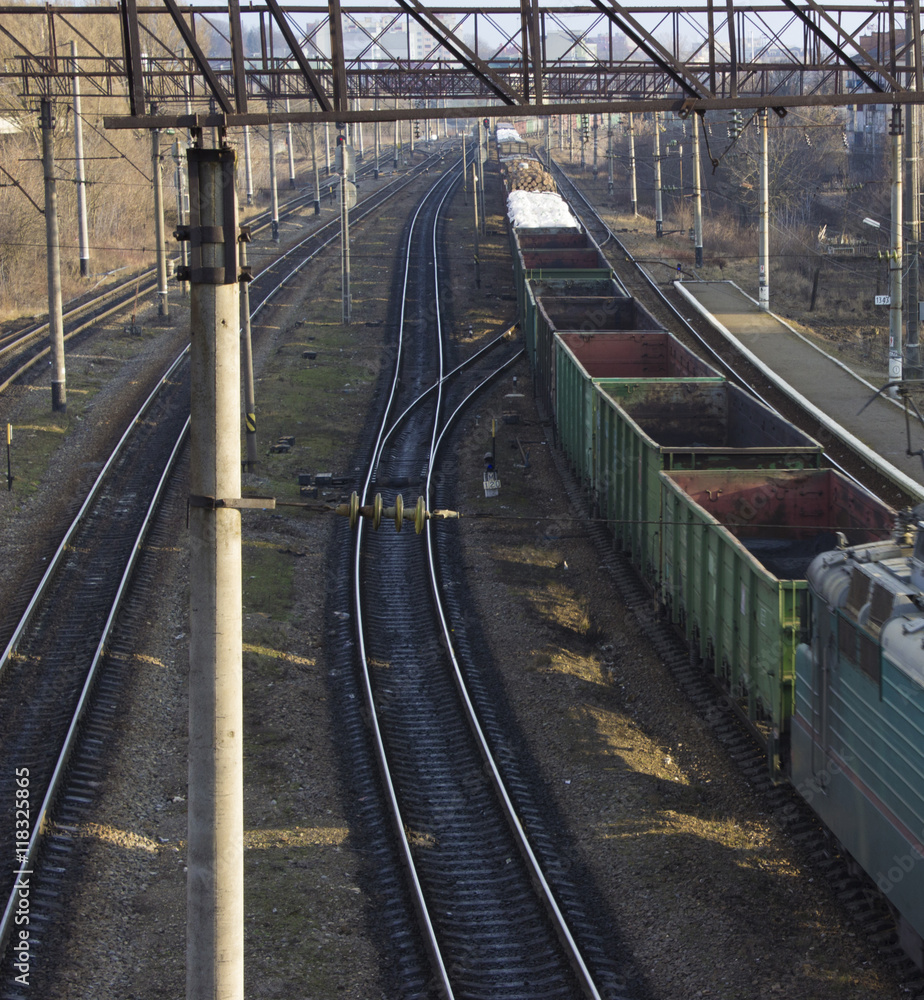 Fototapeta premium Cargo train platform at sunset
