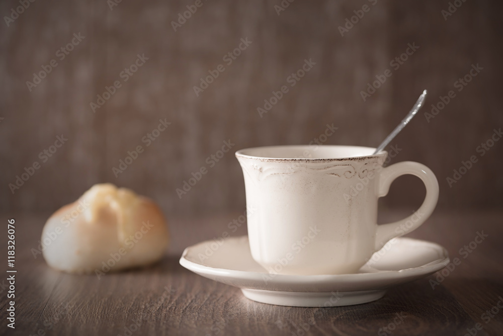 Fototapeta premium Fresh coffee and cheese bread