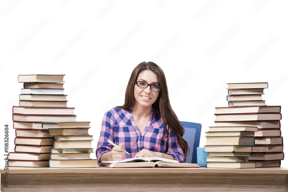 Young student preparing to the college exams isolated on white Young student preparing to the college exams isolated on white