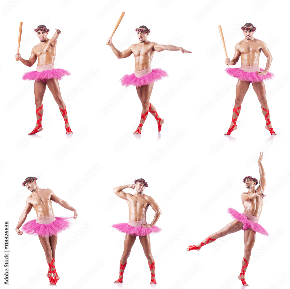 Fototapeta premium Man wearing ballet tutu isolated on white