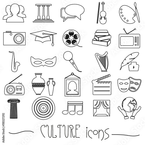 culture and art theme black simple outline icons set eps10