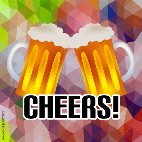 cheers banner with two tasty beers abstract low polygon triangle background eps10