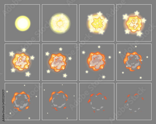 Fire explosion special effect fx animation frames sprite sheet. Fireball explosion frames for flash animation in games, video and cartoon.