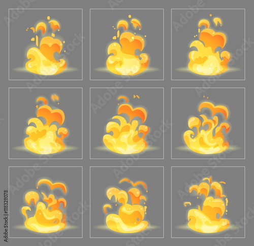 Burning fire special effect fx animation frames sprite sheet. Blazing flames frames for flash animation in games, video and cartoon.