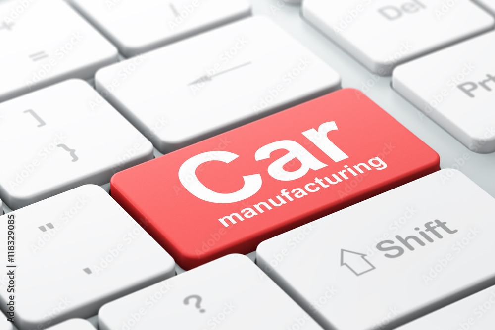 Fototapeta premium Manufacuring concept: Car Manufacturing on computer keyboard background