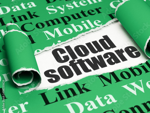 Cloud networking concept: black text Cloud Software under the piece of  torn paper