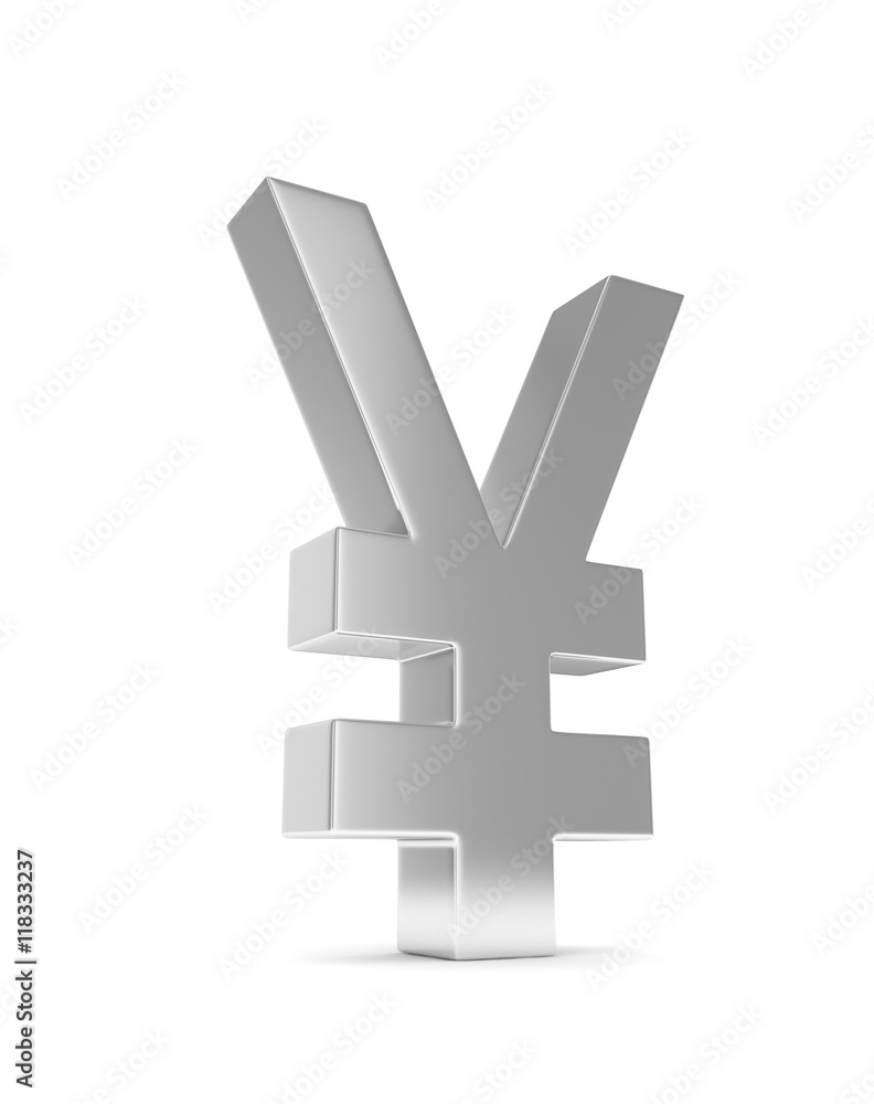 Isolated silver yen yuan sign on white background. Chinese japanese currency. Concept of investment, asian market, savings. Power, luxury and wealth. 3D rendering. Isolated silver yen yuan sign on white background. Chinese japanese currency. Concept of investment, asian market, savings. Power, luxury and wealth. 3D rendering.