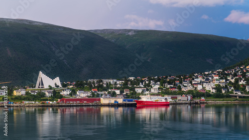 Skyline with Arctic Cathedral in Tromso in northern Norway