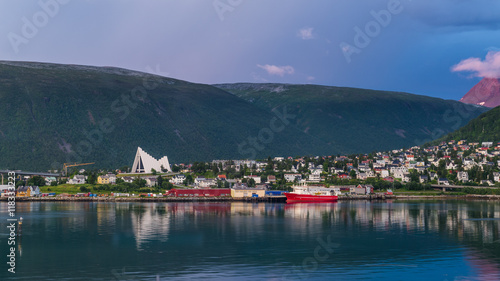 Skyline with Arctic Cathedral in Tromso in northern Norway