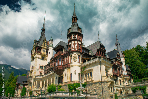 Peles Castle is a Neo-Renaissance castle placed in an idyllic setting in the Carpathian Mountains, in Sinaia, Prahova County, Romania 