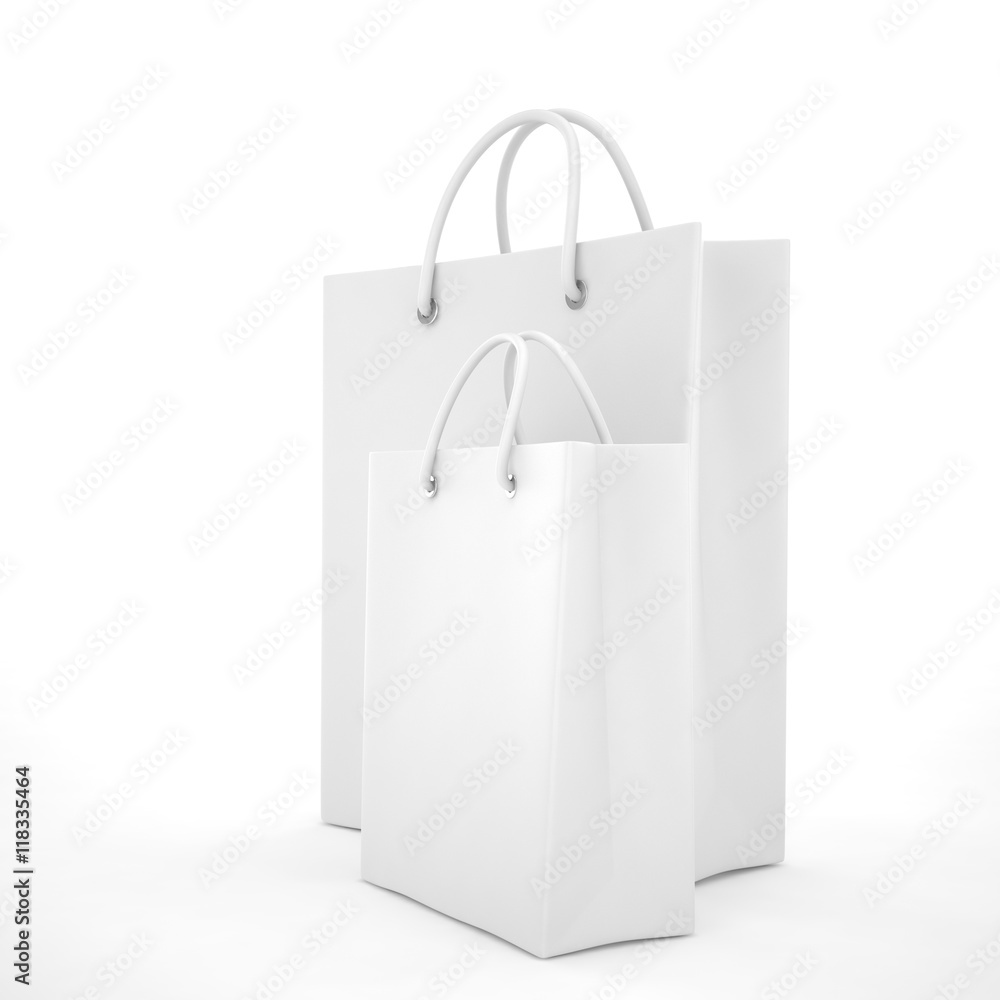 Paper Shopping Bags isolated on white background. 3d rendering. Paper Shopping Bags isolated on white background. 3d rendering.