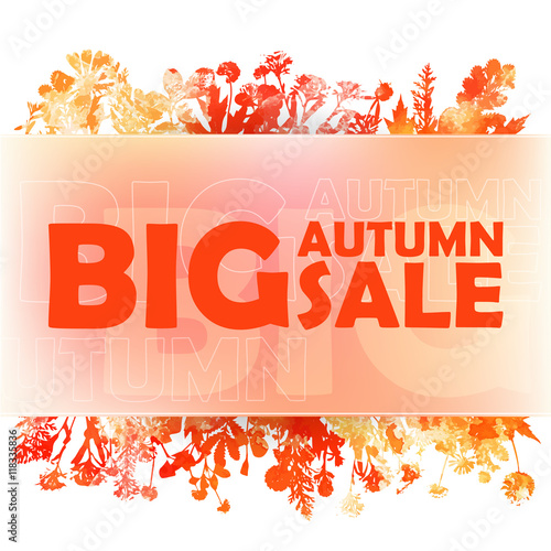 Autumn big sale - watercolor banner with orange folliage