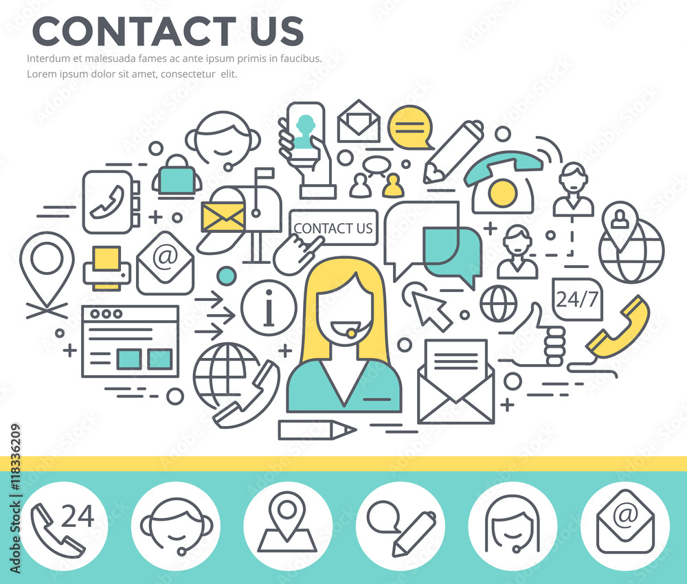 Contact us concept illustration, thin line, flat design Contact us concept illustration, thin line, flat design