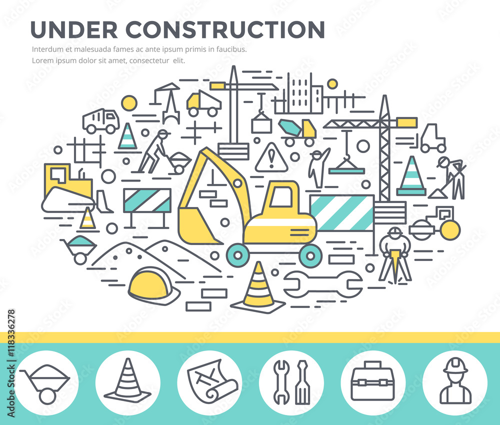 Under construction, building business concept illustration, thin line, flat design
