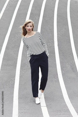 Stunning model posing in stripes, portrait