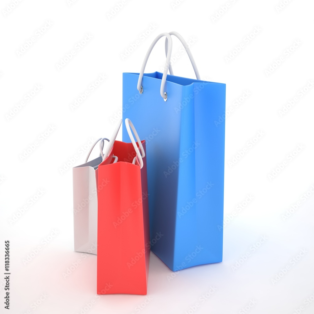 Paper Shopping Bags isolated on white background. 3d rendering. Paper Shopping Bags isolated on white background. 3d rendering.