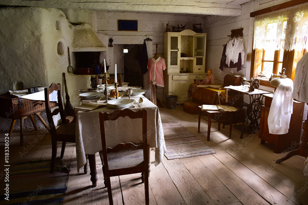 Vintage kitchen and tailor workshop in old house