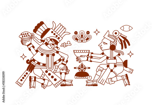 sketch drawing aztec cacao bean, leaves, nibs, pattern for choco