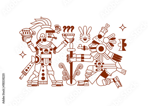 sketch drawing aztec cacao bean, leaves, nibs, pattern for choco