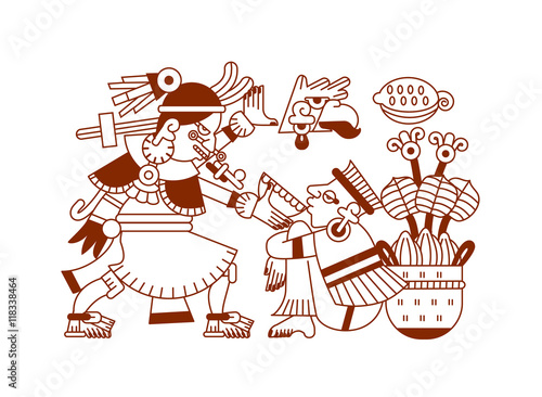 sketch drawing aztec cacao bean, leaves, nibs, pattern for choco