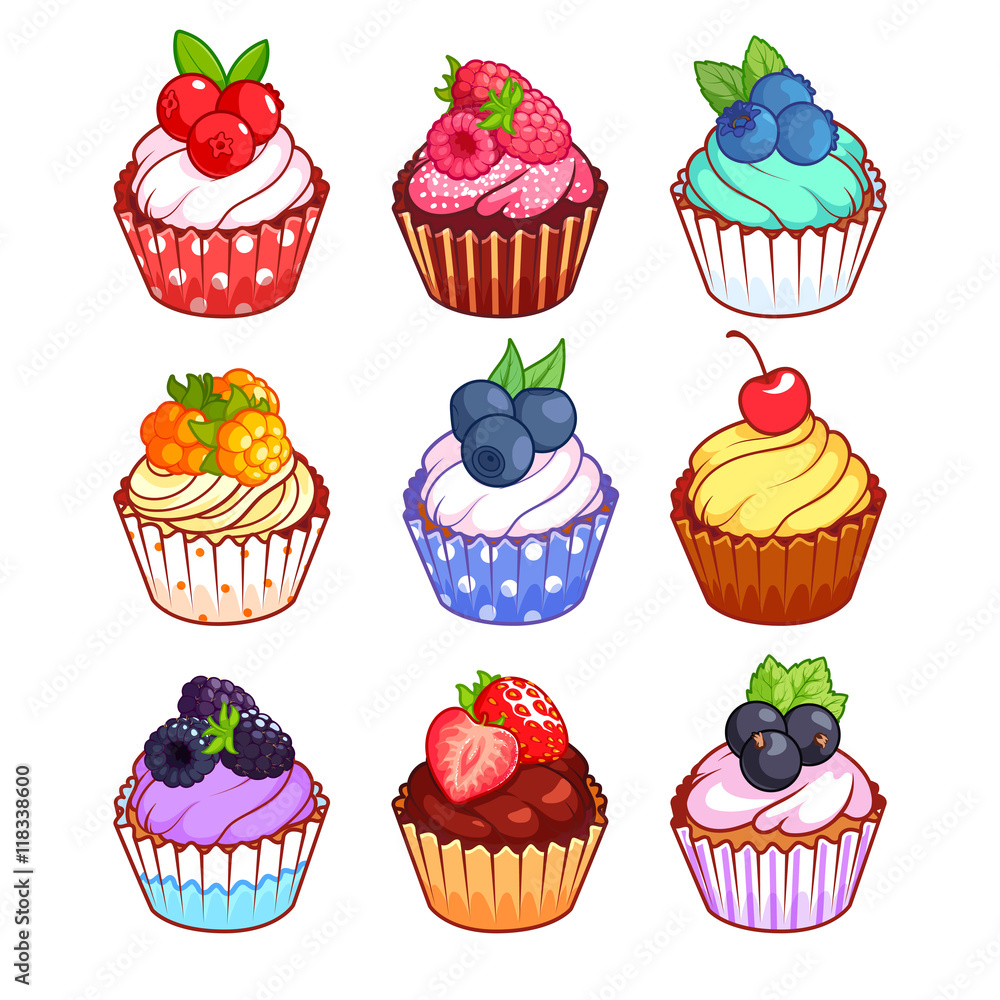 Set of cupcakes with different berries. Set of cupcakes with different berries.