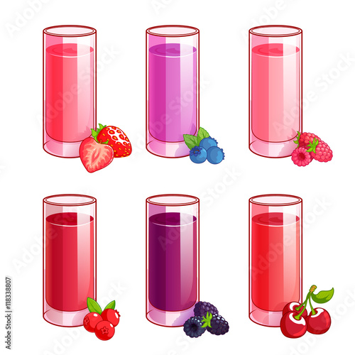 Set of different juices with berries.