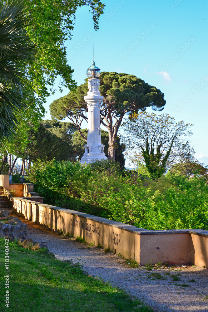 Rome (Italy) - The famous Janiculum hill and terrace, with emotional cityscape on the Italy capital. Here: The lighthouse
