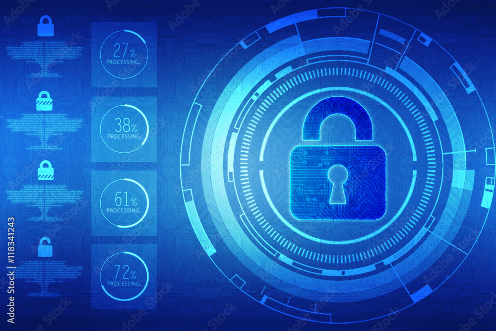 Security concept: Lock on digital screen, contrast, 2d illustration Security concept: Lock on digital screen, contrast, 2d illustration