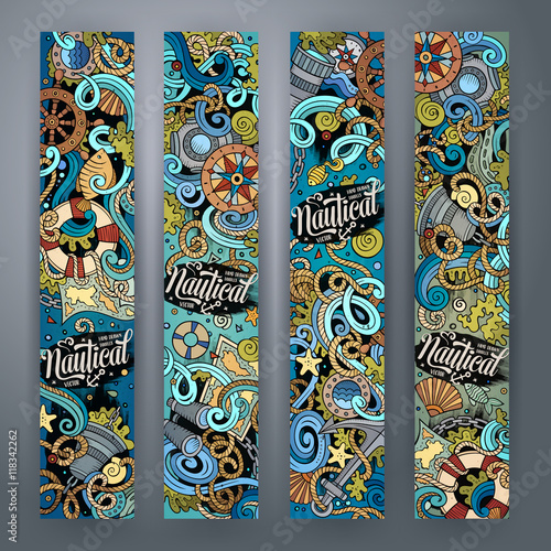 Cartoon hand drawn doodles nautical banners