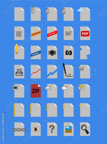 A collections of color document icons for any purpose. Vector Illustration