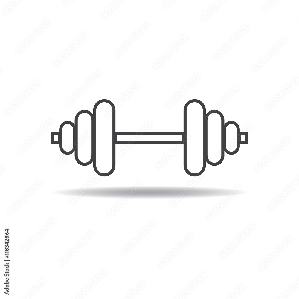 Dumbbell. Simple vector icon. Shadow. Isolated on white backgrou Dumbbell. Simple vector icon. Shadow. Isolated on white backgrou