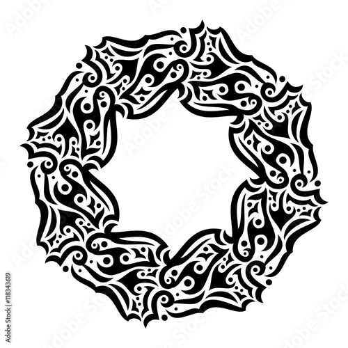 Black and white frame. Round frame in a tribal style.