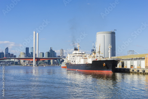 Cement carrier, bridge and modern buildings
