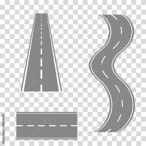 Set of curved road or highway with markings
